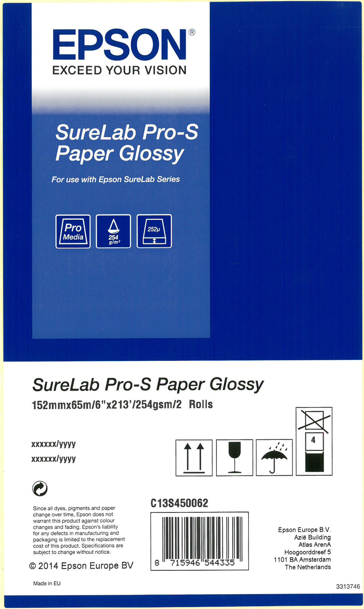 Epson Surelab Pro-S Papper Glossy Bp 6x65 2 Rullar
