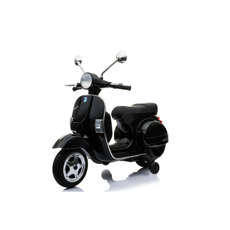 barnfordon elektrisk barnmotorcykel vespa licensierad 12v 2 motorer mp3 lädersäte svart