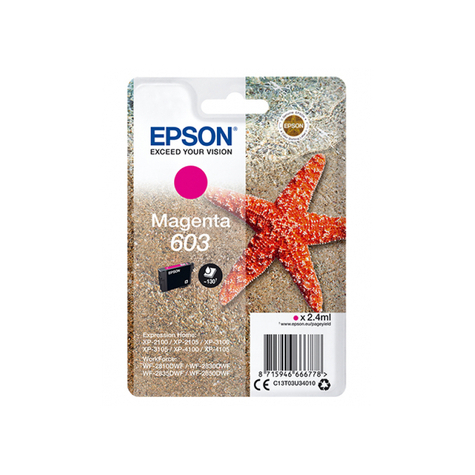 Epson Singlepack Magenta 603 Bläck Original Magenta Epson Expression Home Xp-2100 Xp-2105 Xp-3100 Xp-3105 Xp-4100 Xp-4105 Workforce Wf-2850dwf,... 1 Bit(Er) Normal Avkastning