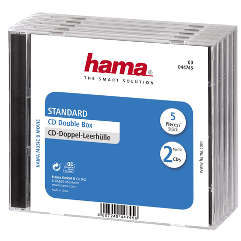 Hama Cd Double Jewel Case Standard - Pack 5 - 2 Discs - Transparent
