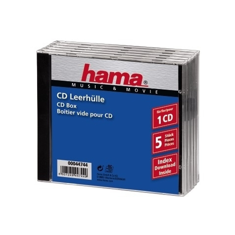 Hama Cd Jewel Case Standard Pack 5 C-Hölje 1 Skiva Svart Transparent Polystyren 140 Mm 10,4 Mm