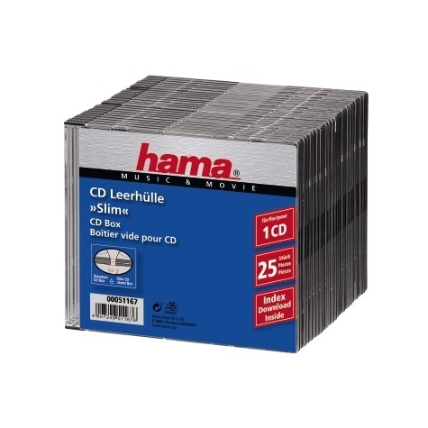 Hama Cd Slim Box Svart Förpackning Med 25 St 1 Skiva Svart Plast
