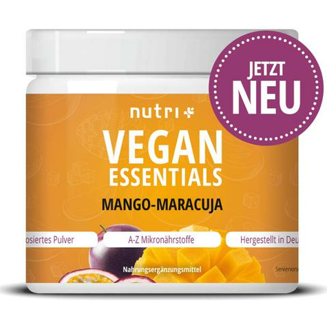 Nutri+ Vegan Essentials Pulver, 300 G Burk, Mango-Passionsfrukt