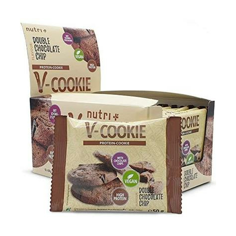 Nutri+ Vegan V-Cookies, 12 X 50 G Proteinkaka, Dubbel Chokladchip