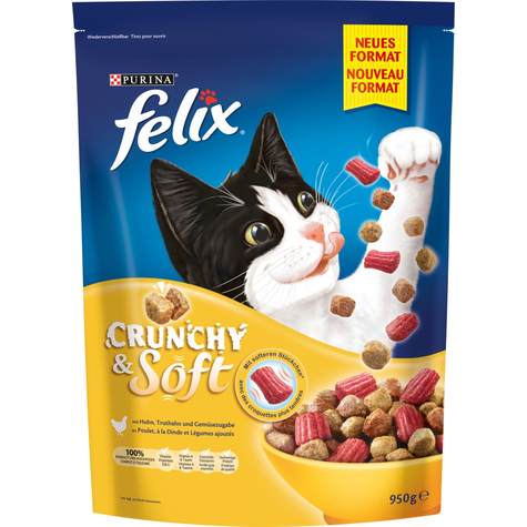Nestle Cat,Fel.Crunchy+Soft Fjäderfä 950g