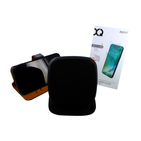 Xqisit Premium Pack Iphone X, Xs Bok Fall + Härdat Glas + Trådlös Pad Fall Skyddande Glas Plånbok