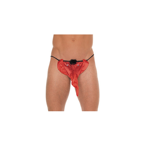 Men Briefs : Mens Black G-String With Red Elephant Animal Pouch