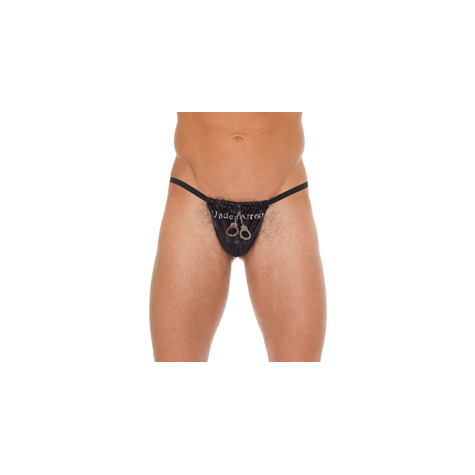 Men Briefs : Mens Black G-String With Handcuff Pouch