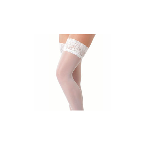 Garter Stockings :White Hold-Up Stockings With Floral Lace Top