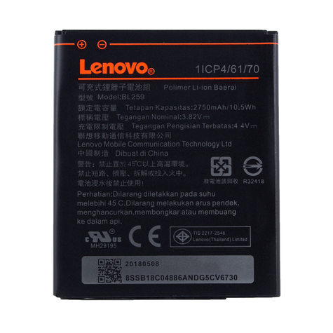 Lenovo Li Polymer Battery Bl259 Lenovo Lemon K3, K5 Plus, K32, C30 2750mah