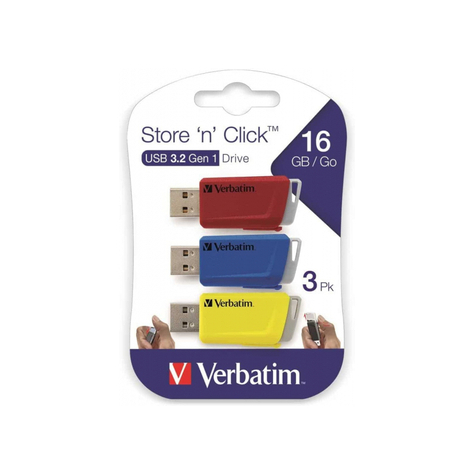 Verbatim Store 'N' Click -Usb 3.2 Gen1 - 3x16 Gb - Röd/Blå/Gul - 16 Gb